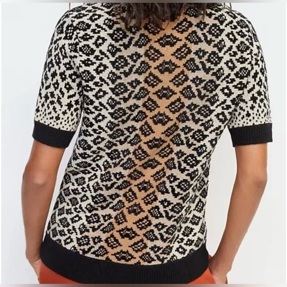 Anthropologie Elinore Short Sleeve Animal Print Wool Blend Sweater Size Small - Picture 3 of 13